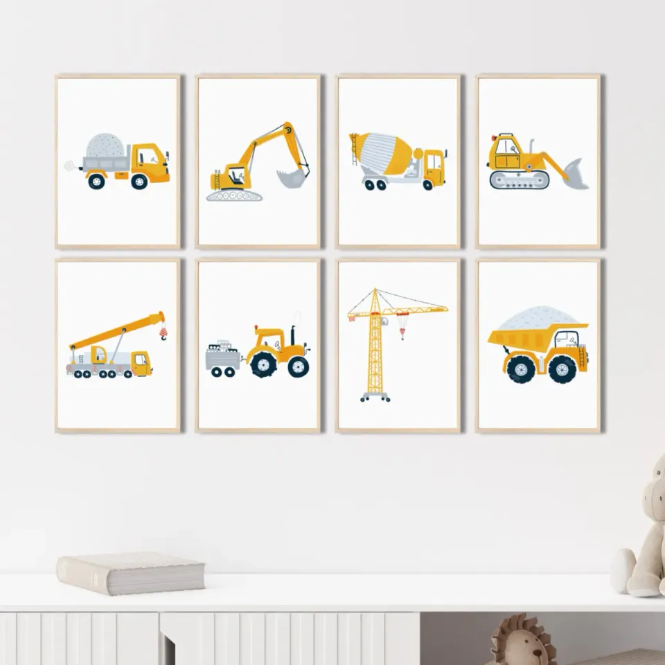 MeinBaby123 Bagger Kinderzimmerposter 8er Set A4 matt