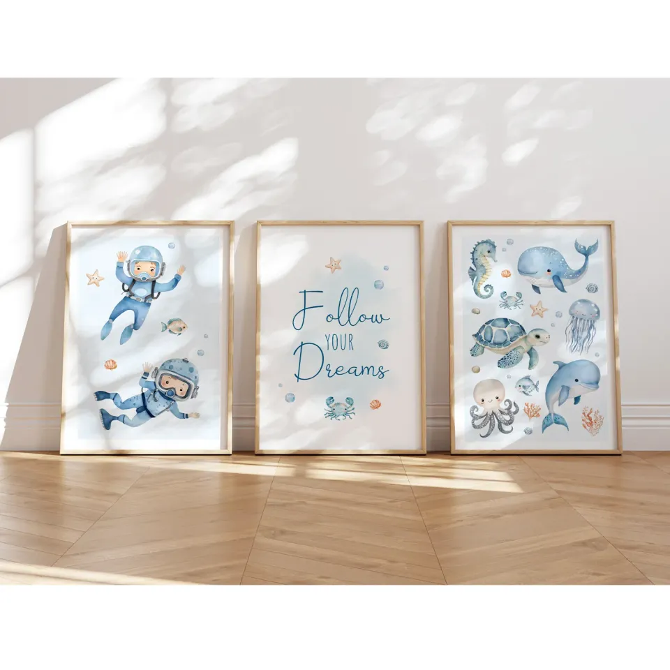 MeinBaby123 Unterwasserwelt Kinderzimmerposter 3er Set A4 matt