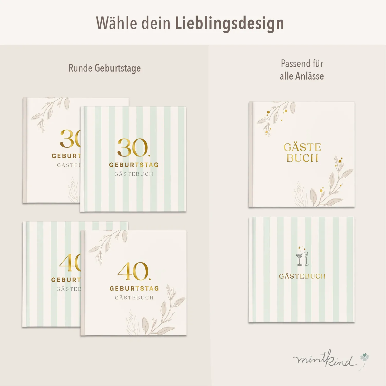 MINTKIND Gästebuch Geburtstag Beige 56 Seiten blanko