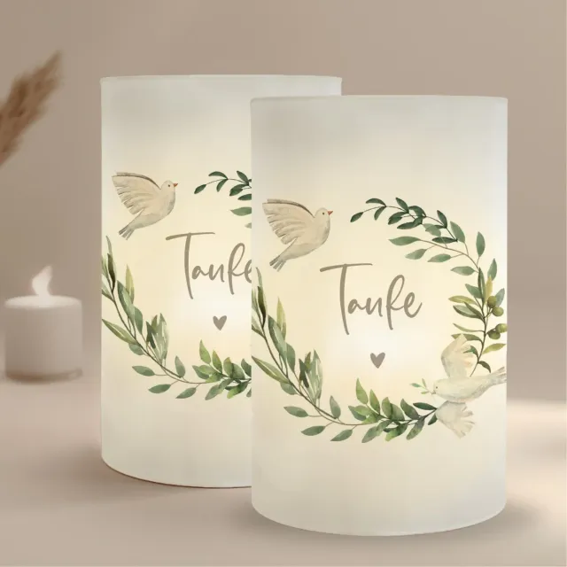 MeinBaby123 Tauben Windlicht Taufe Tischdeko 10er transparent