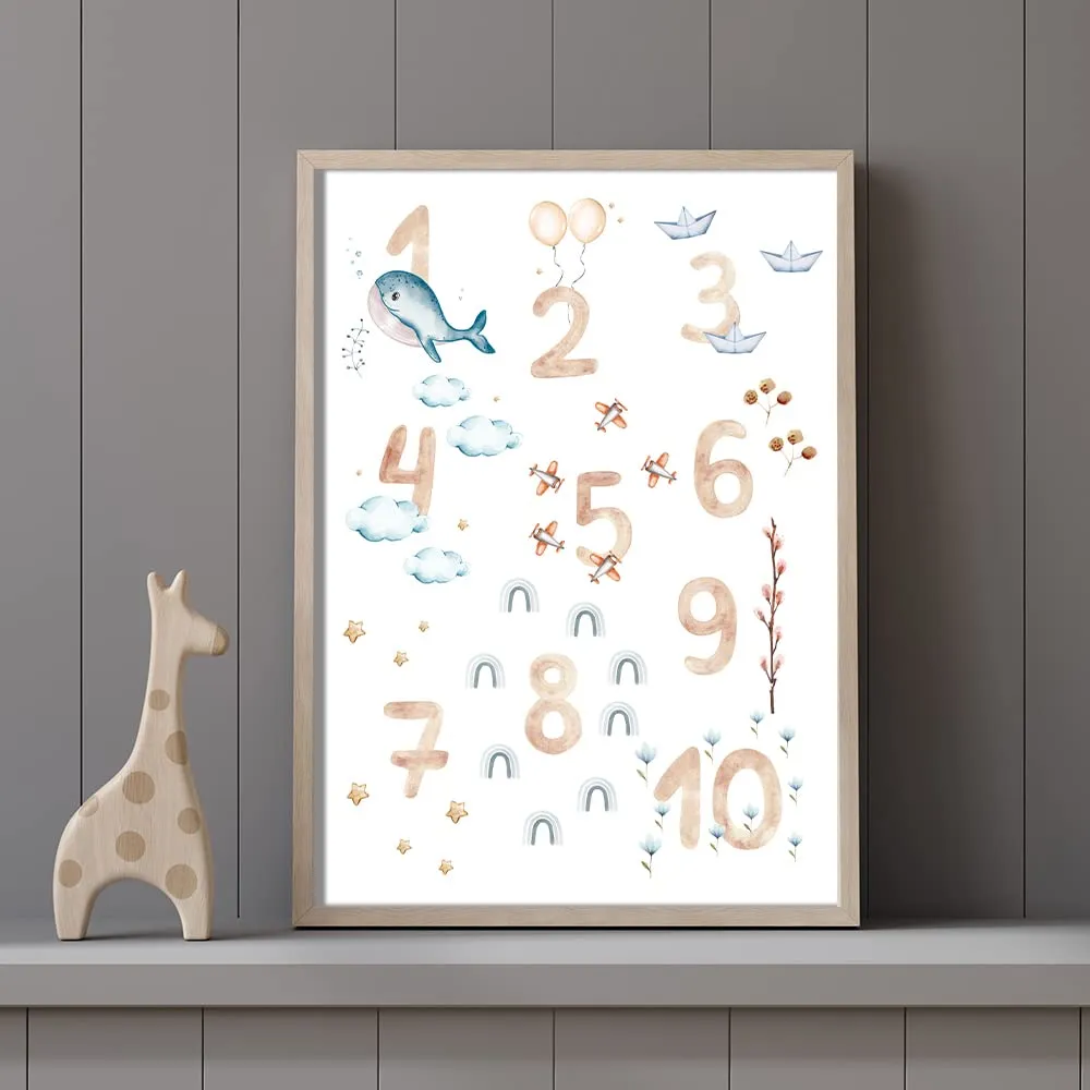 MeinBaby123 Lernposter ABC Zahlen Poster 2er Set A4 Tiere