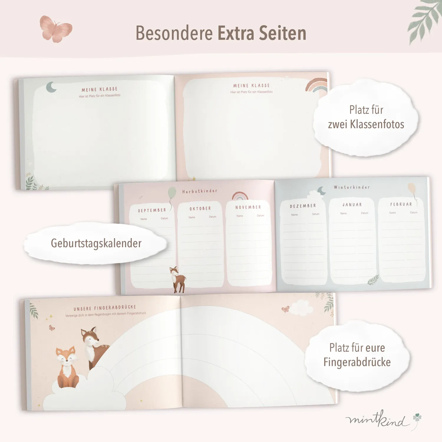 MINTKIND Freundebuch Grundschule Boho Waldtiere 30 Freunde