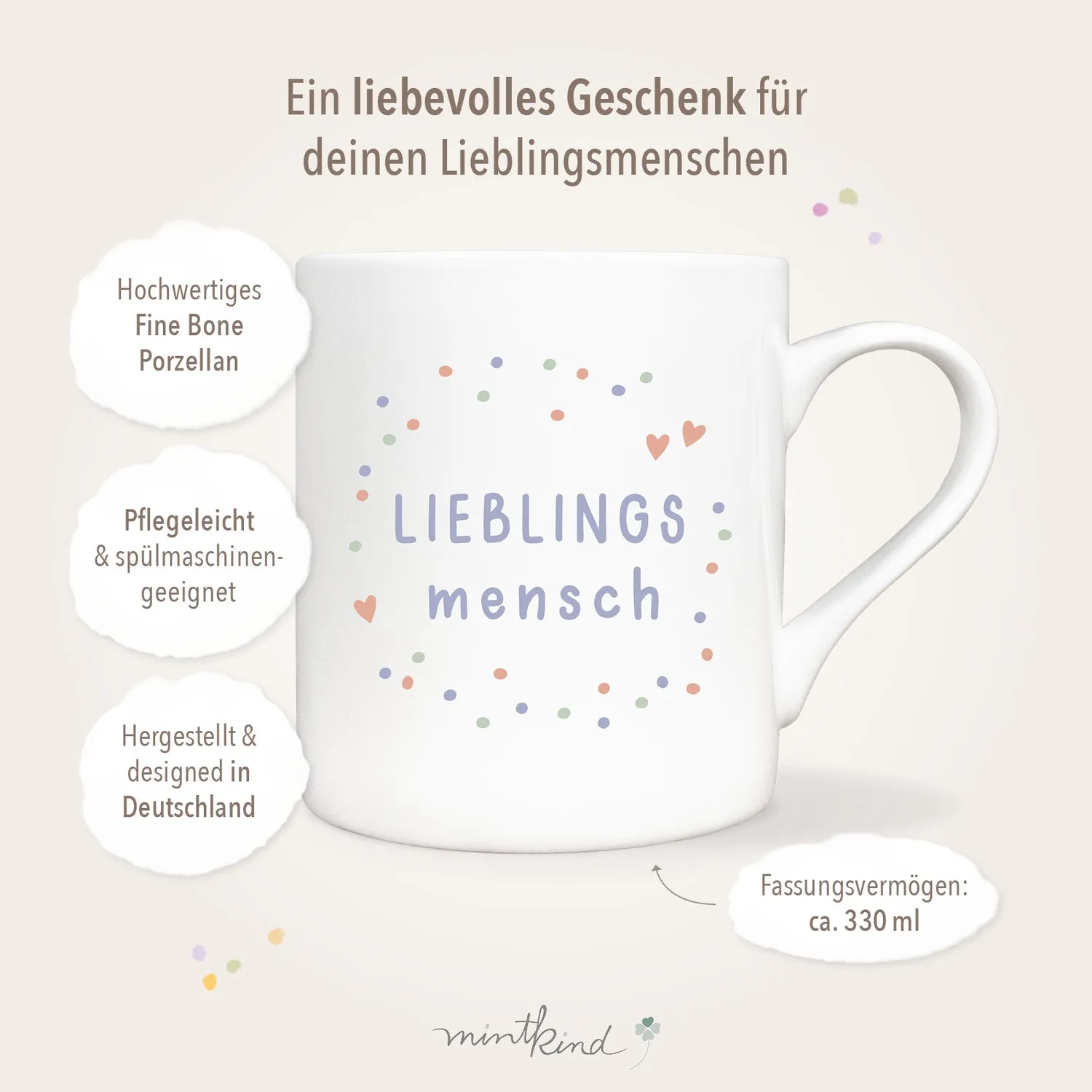 MINTKIND Konfetti Lieblingsmensch Tasse 330 ml Porzellan