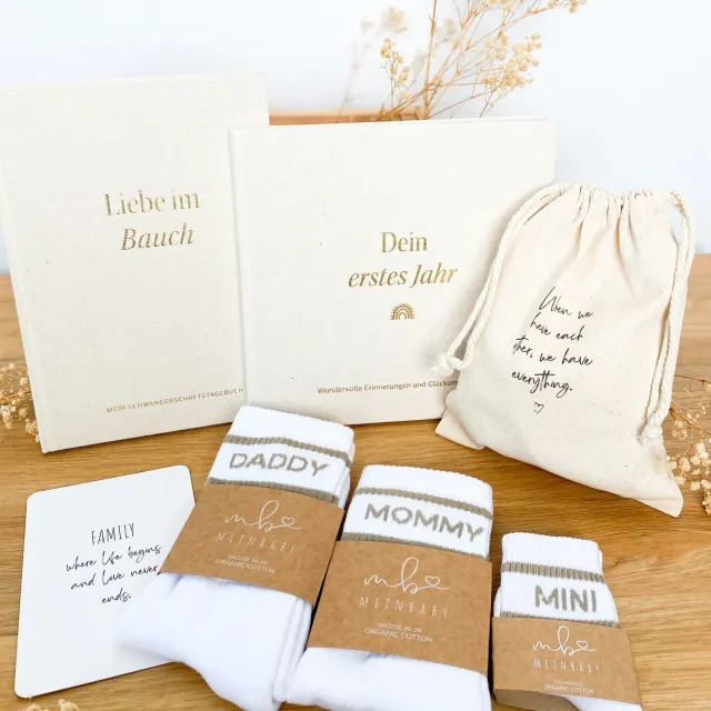 MeinBaby123 Komplett-Set Schwangerschaft Socken beige Tagebuch