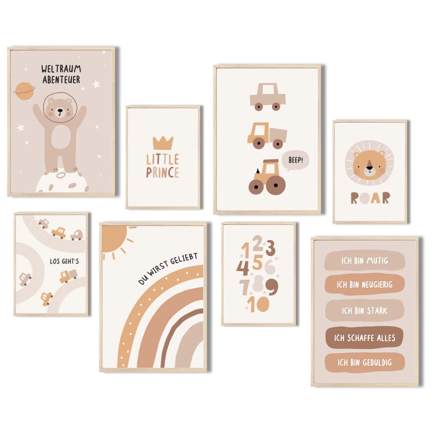 MeinBaby123 Kinderzimmerposter 8er Set A4 A5 Bär Traktor