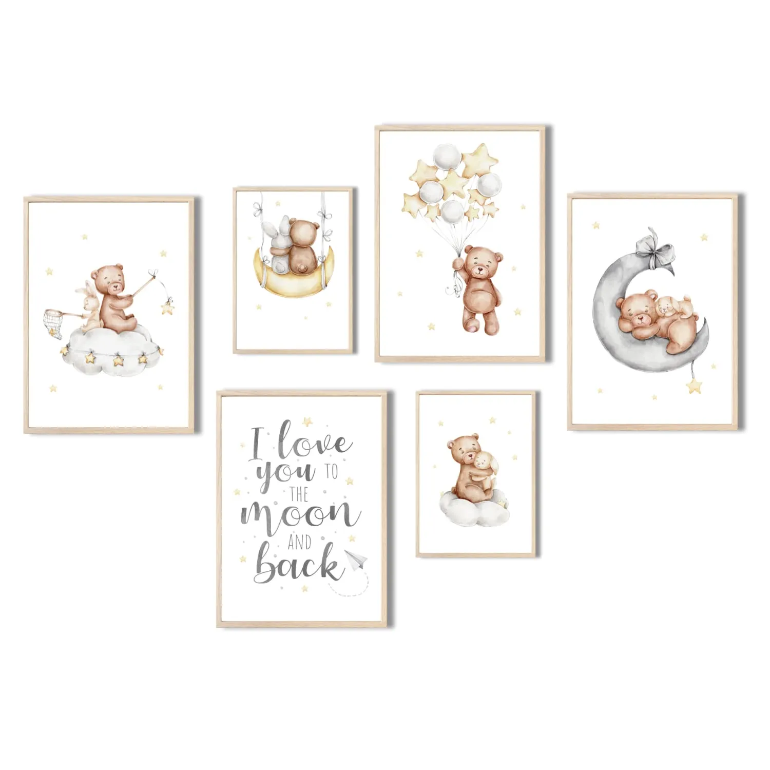 MeinBaby123 Sterne & Bär Poster 6er Set A4/A5 Boho