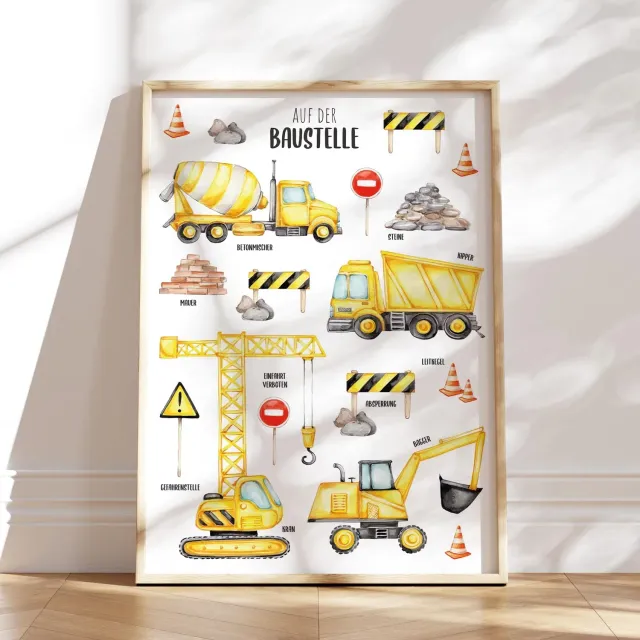 MeinBaby123 Kinderzimmerposter Bagger Poster A2 Baufahrzeuge