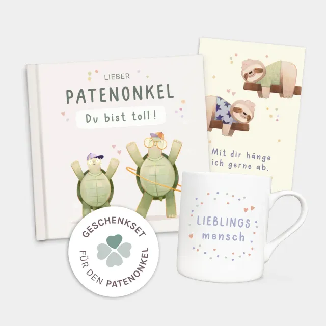 MINTKIND Patenonkel Geschenkset Buch Tasse Konfetti