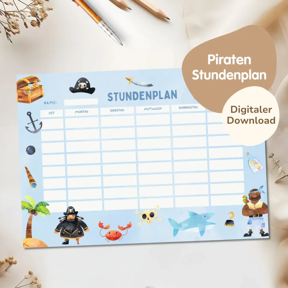 MeinBaby123 Stundenplan Piraten PDF Ausdrucken Grundschule