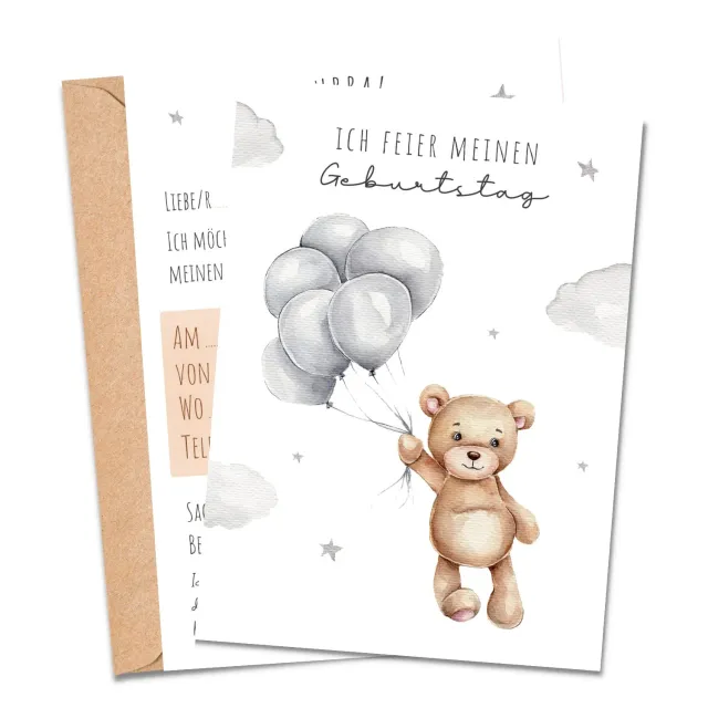 MeinBaby123 Bär Einladungskarten Kindergeburtstag 10er Umschlag