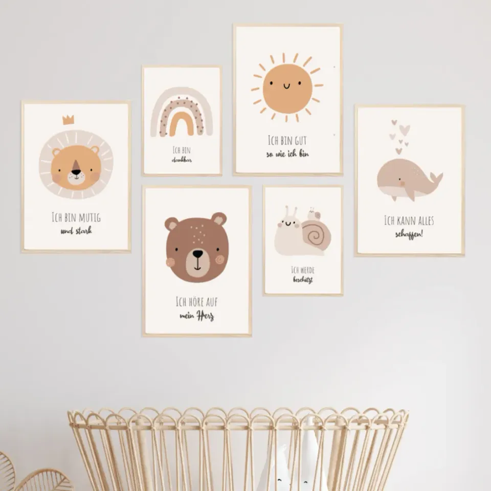 MeinBaby123 Kinderzimmerposter 6er Set A4 A5 Affirmation