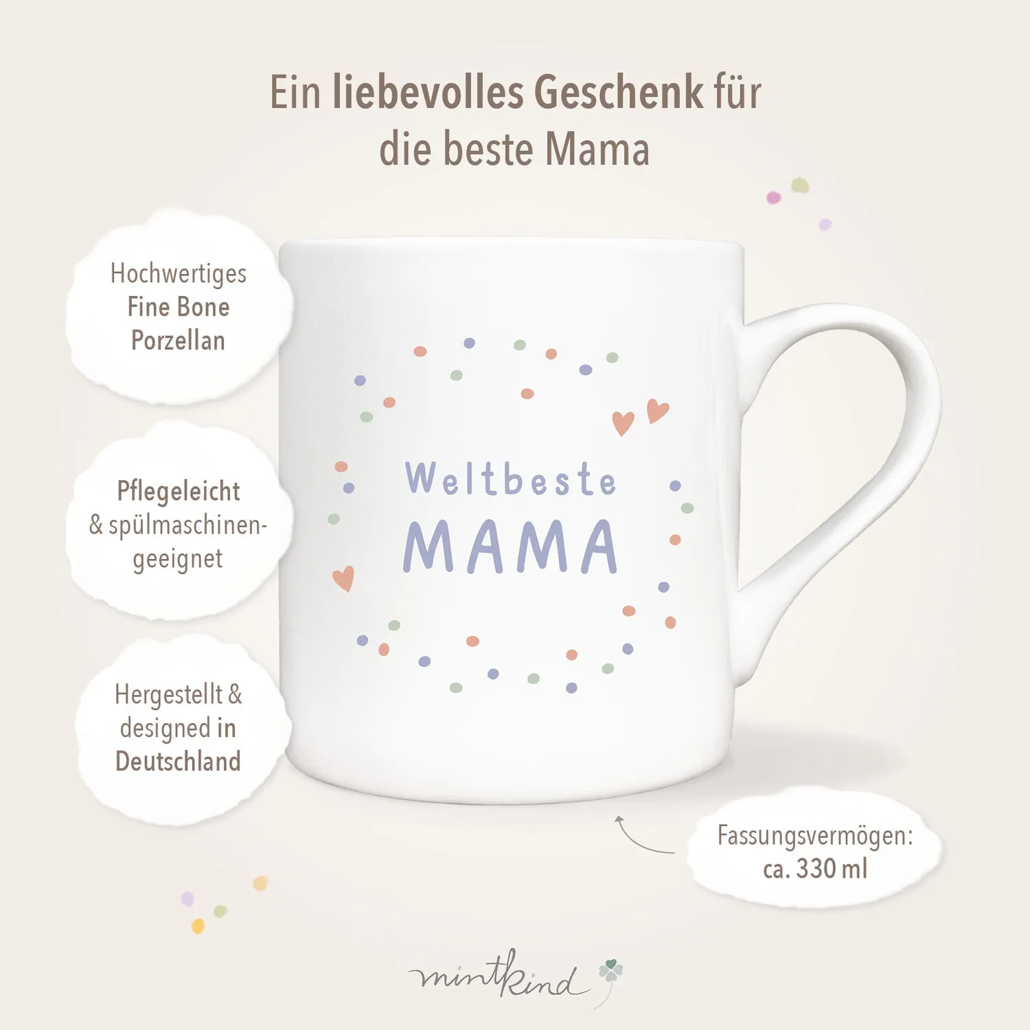 MINTKIND Weltbeste Mama Tasse Konfetti Porzellan 330 ml