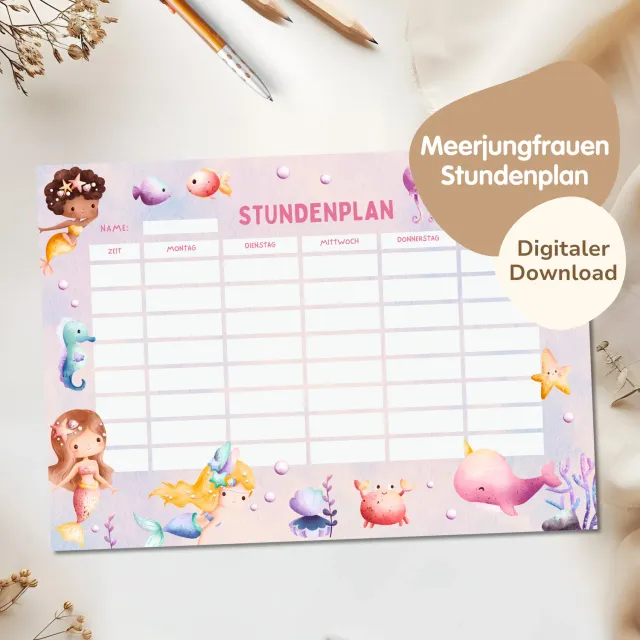 MeinBaby123 Stundenplan Meerjungfrau zum Ausdrucken PDF A4