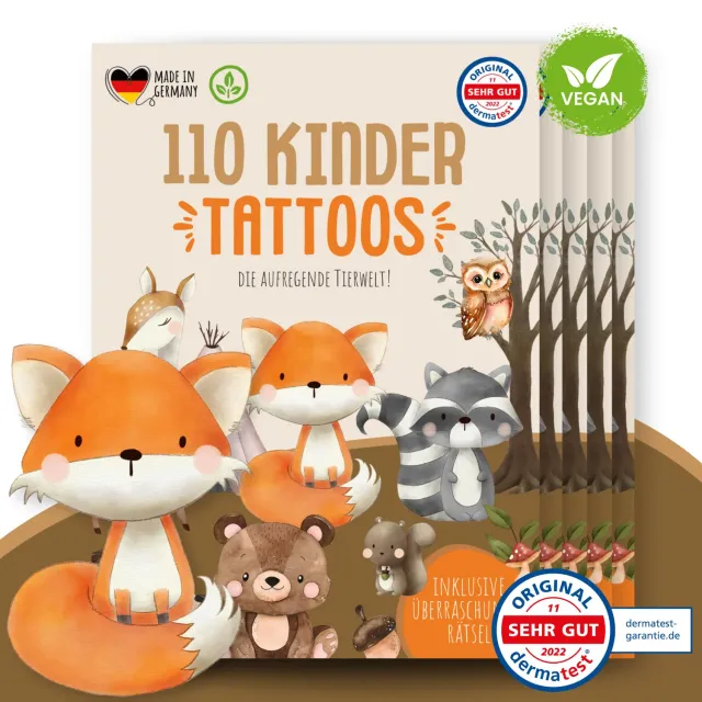MeinBaby123 Kinder Tattoos Süße Tiere 5er Set 550 Stück