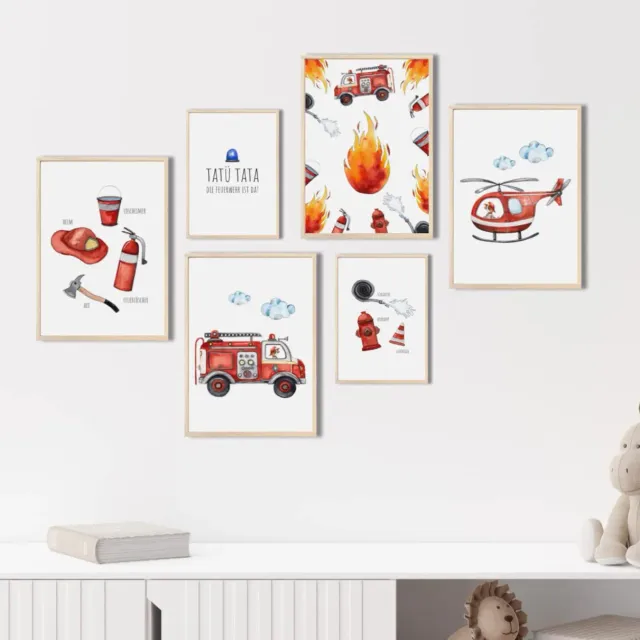 MeinBaby123 Poster Kinderzimmer 6er A4 A5 Feuerwehr matt