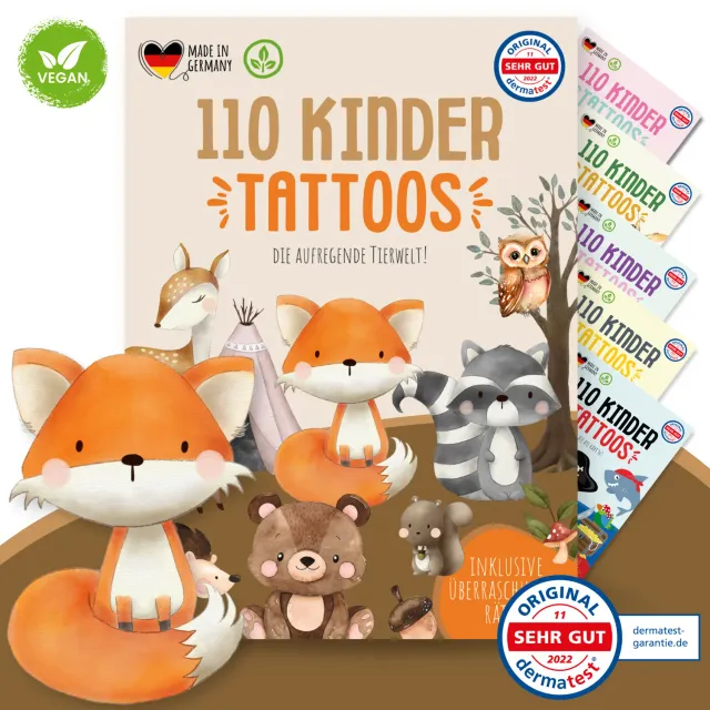 MeinBaby123 süße Tiere Kindertattoos 110 Stück vegan getestet