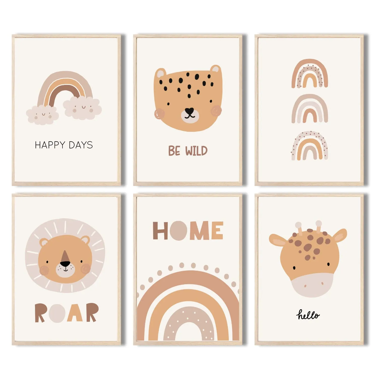 MeinBaby123 Süße Tiere Poster 6er Set A4 Boho