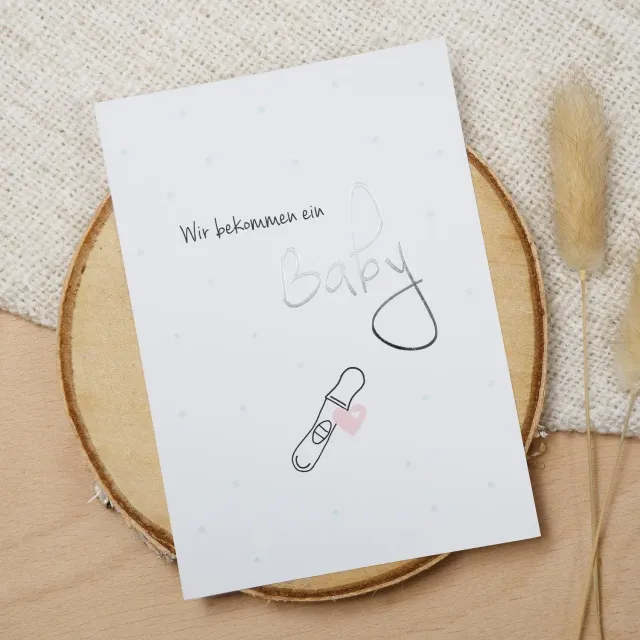 MINTKIND Postkarte Silber Wir bekommen ein Baby A6