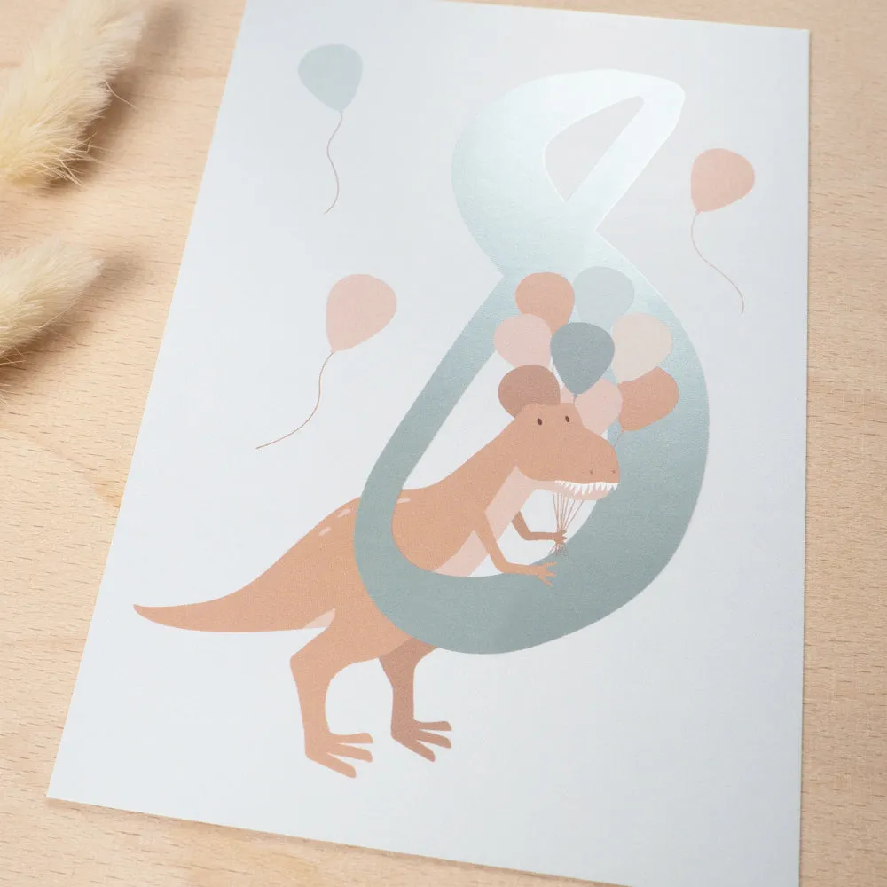 MINTKIND Geburtstag Glückwunschkarte 8 Dino DIN A6