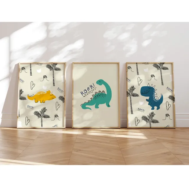 MeinBaby123 Dino Kinderzimmerposter 3er Set A4 matt