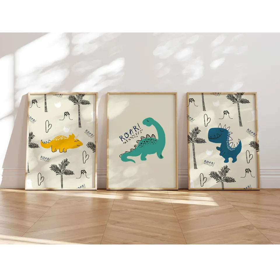 MeinBaby123 Dino Kinderzimmerposter 3er Set A4 matt